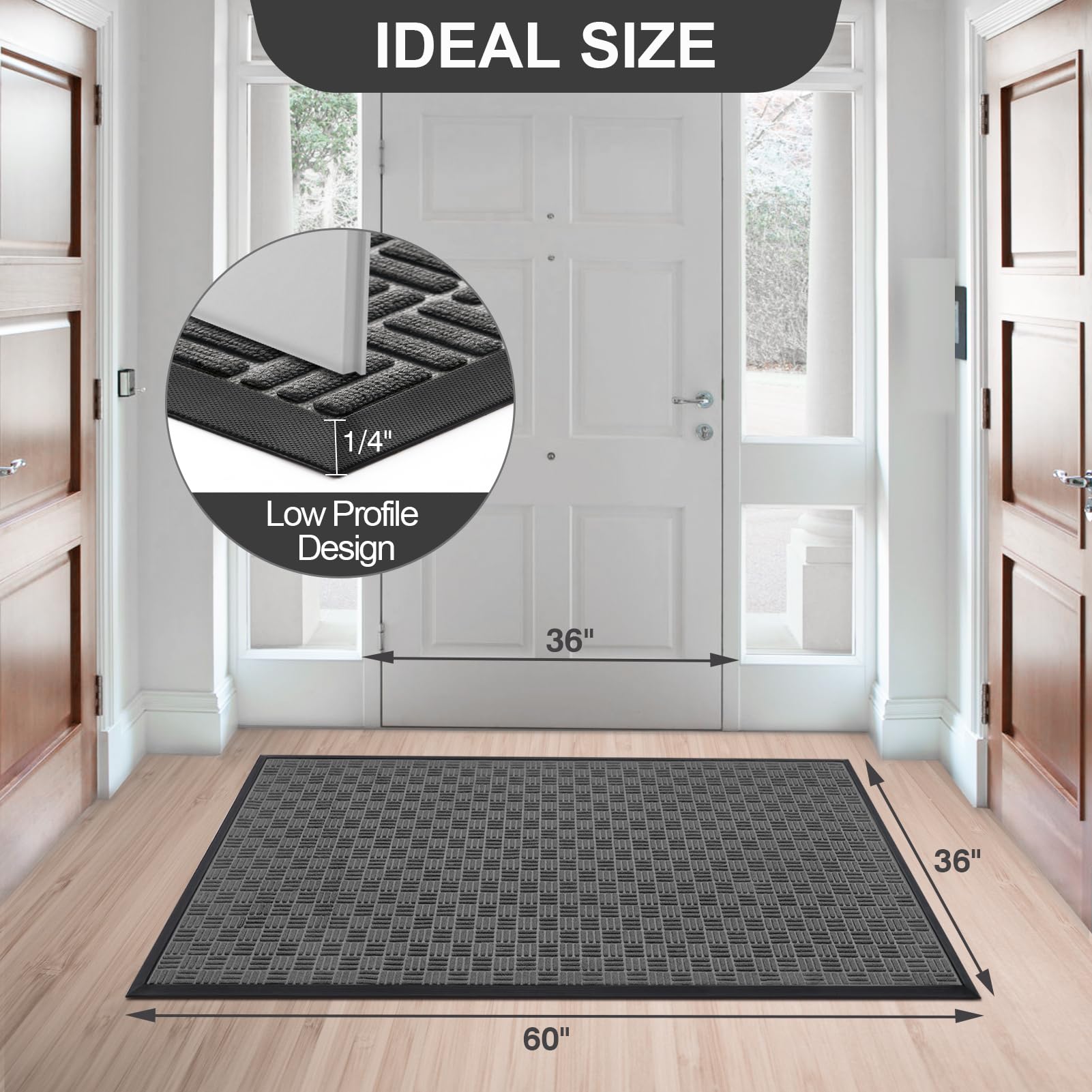 Mibao Heavy Duty Welcome Mat size comparison next to a shoe
