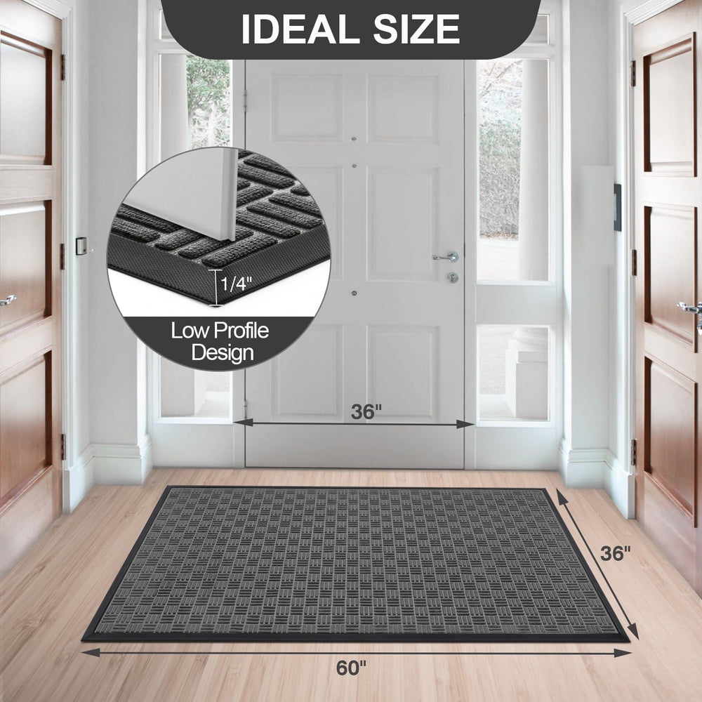 Mibao Heavy Duty Welcome Mat size comparison next to a shoe