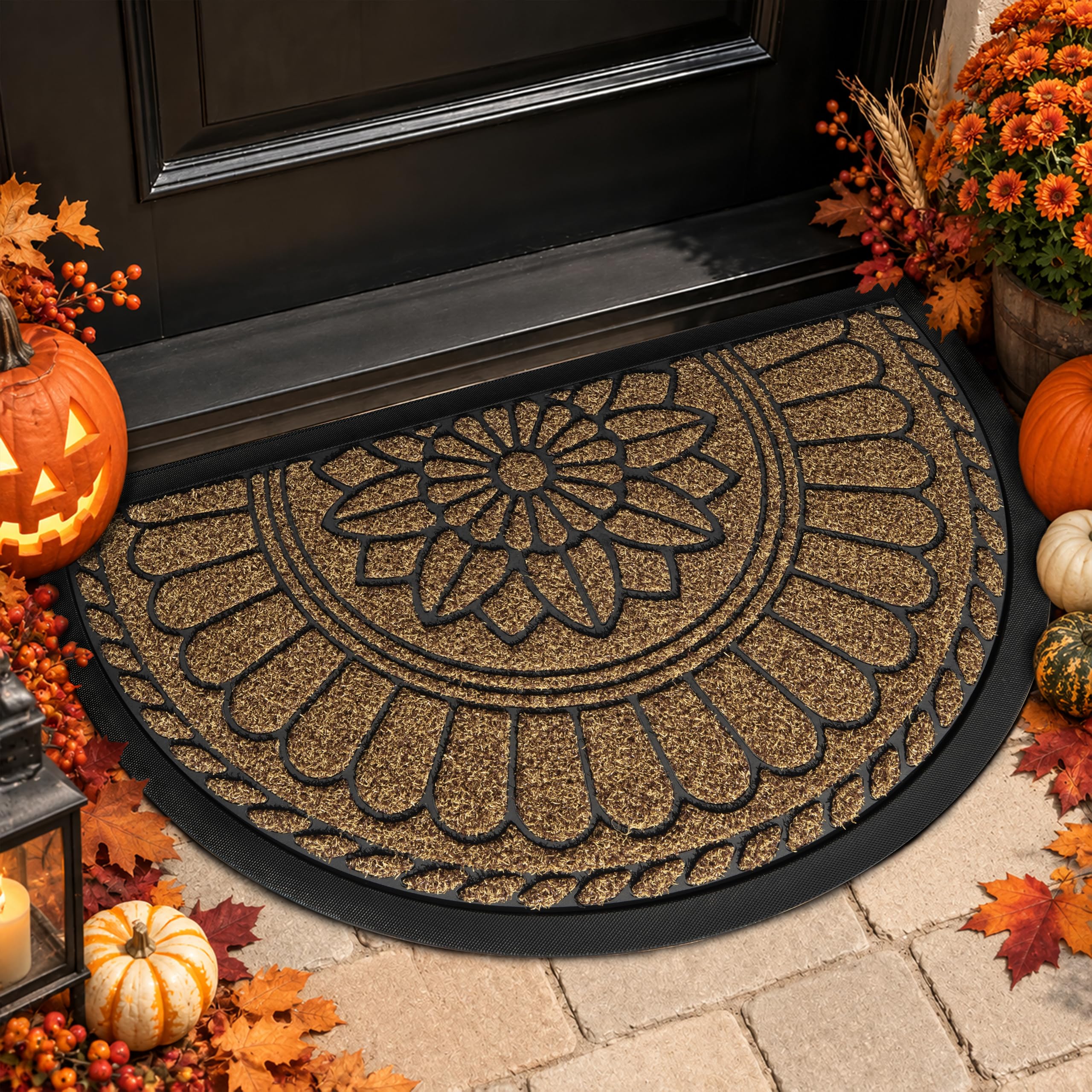 Mibao semicircular front door mat brown, front view