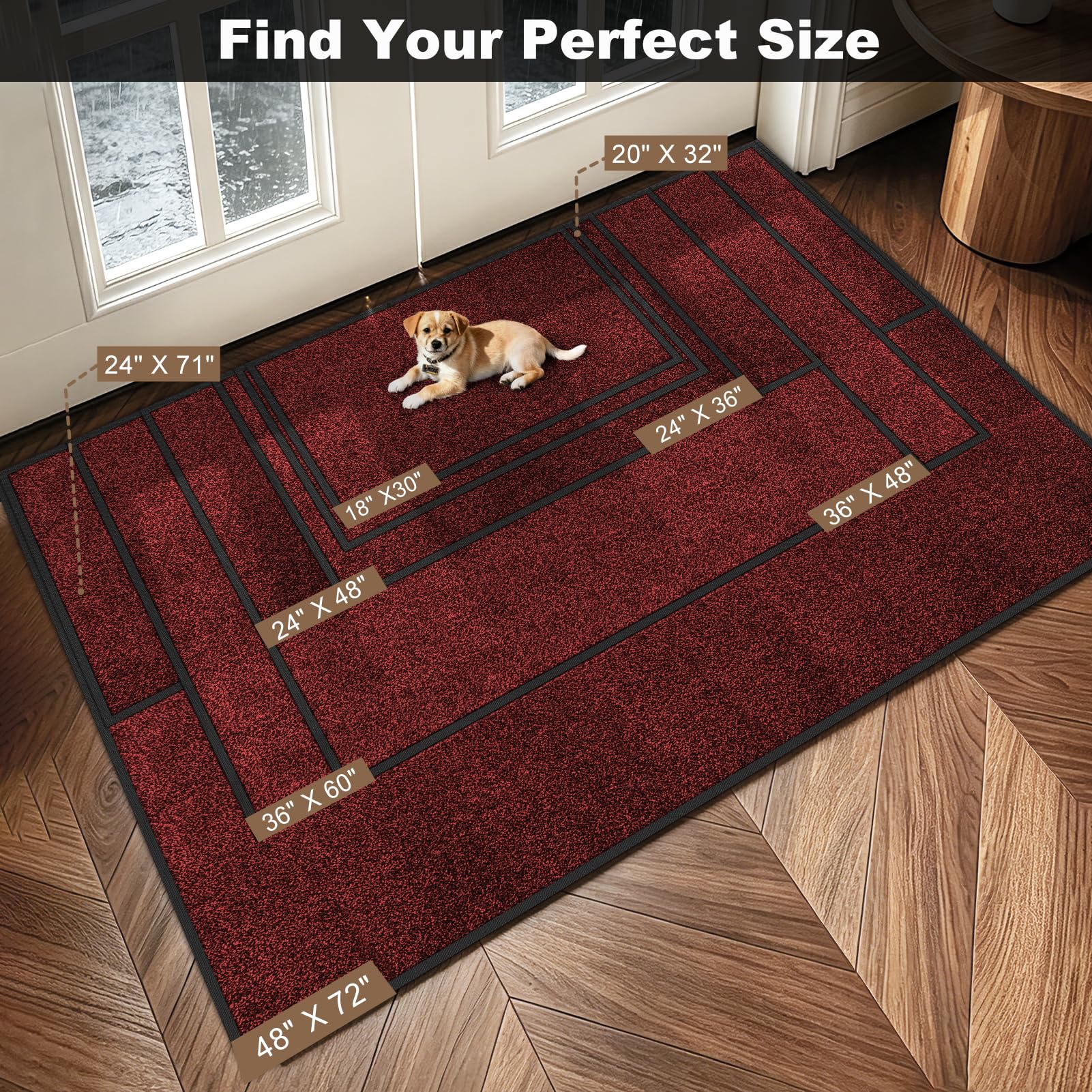 Mibao Super Absorbent Door Mat 72" x 24" red in a stylish indoor entryway