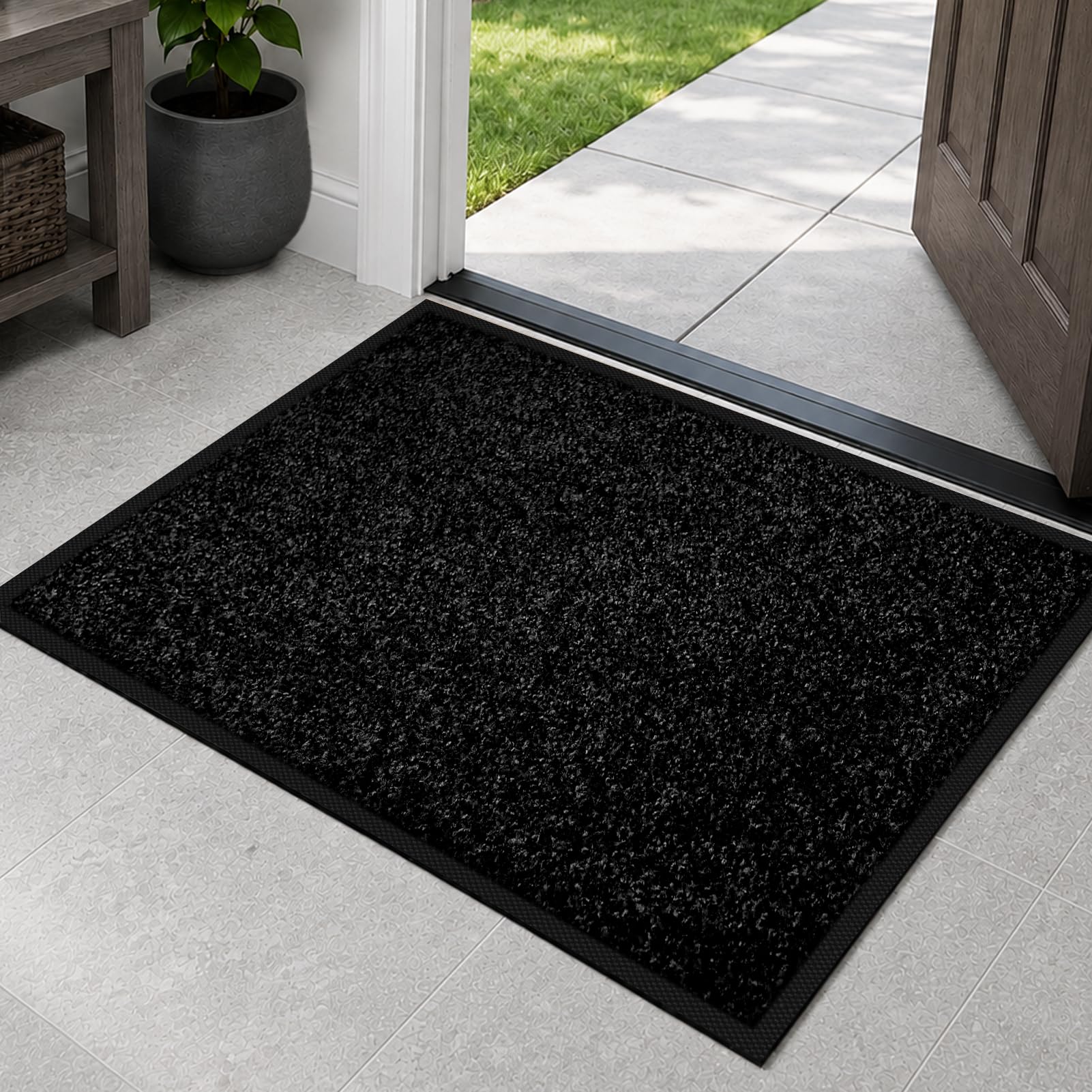 Mibao Super Absorbent Door Mat front view, pure black