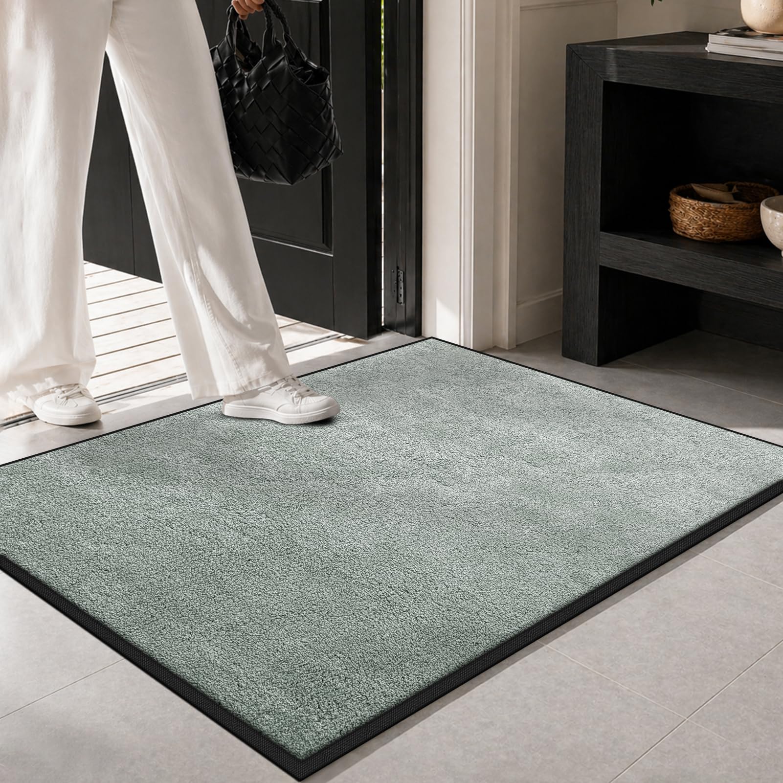 Mibao Super Absorbent Door Mat front view, sage green colour