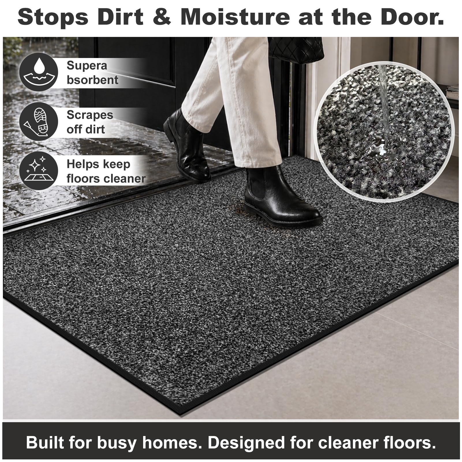 Mibao Super Absorbent Door Mat side view showcasing low-profile design