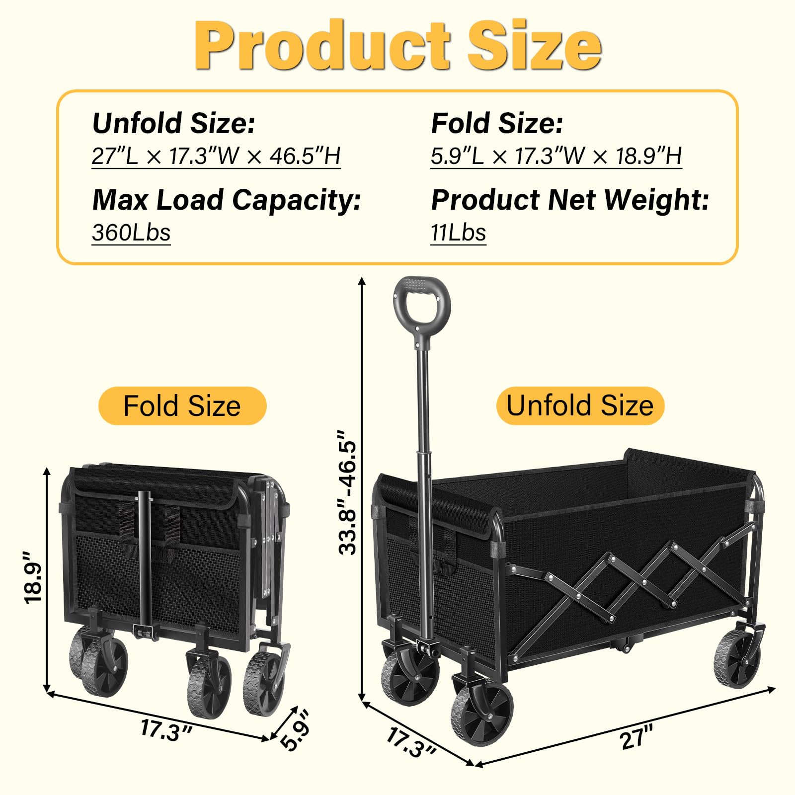 micieitie Collapsible Wagon Cart close-up of adjustable handle
