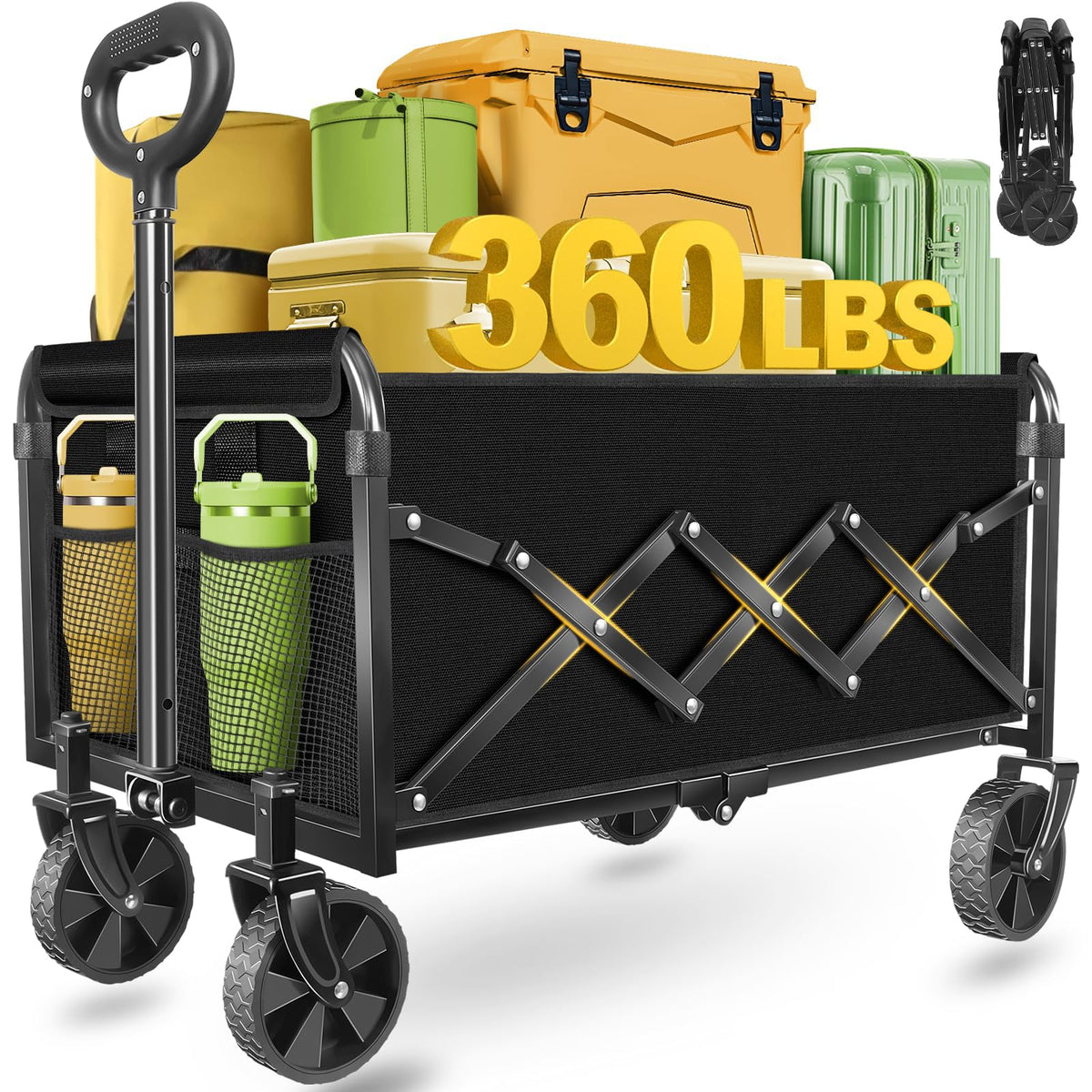micieitie Collapsible Wagon Cart side view with wheels