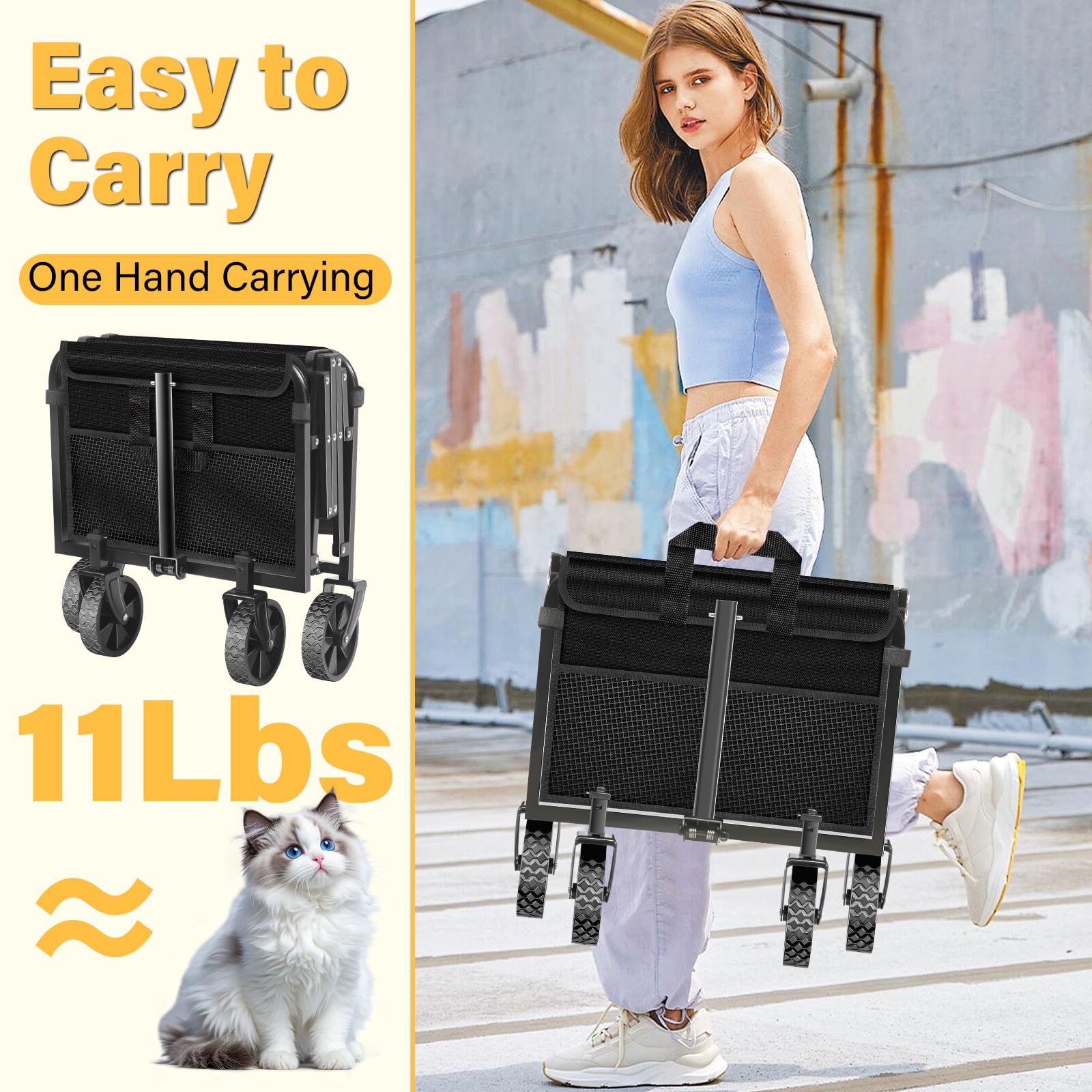 micieitie Collapsible Wagon Cart with a built-in cup holder