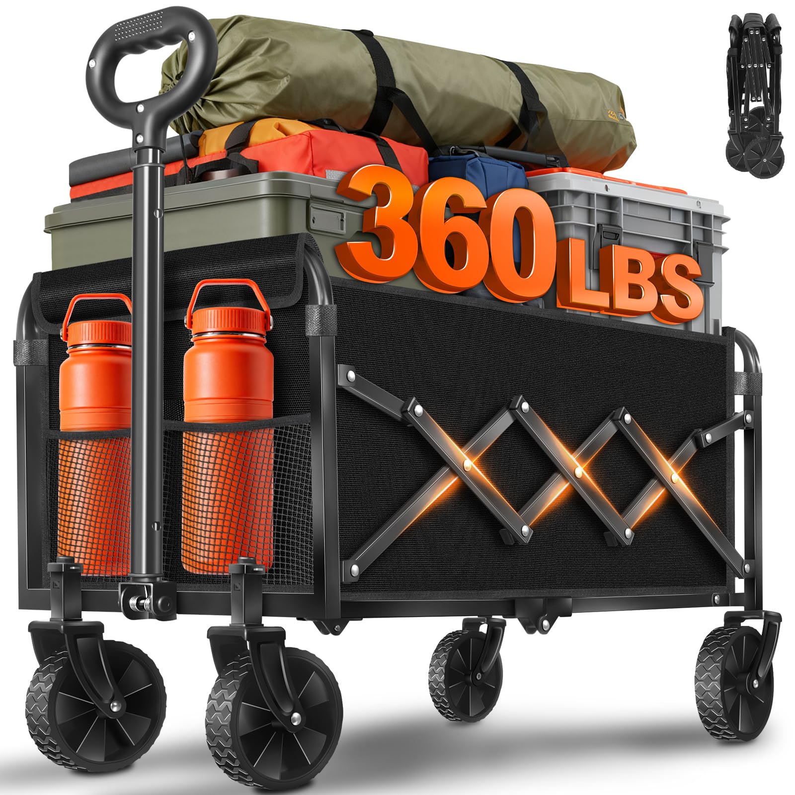 micieitie Foldable Wagon Cart in black, front view