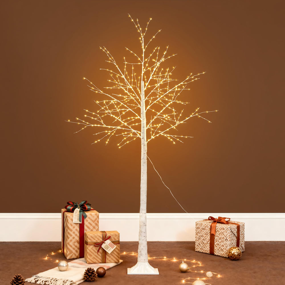 MICLIONLED 6FT White Firefly Tree front view with warm white LEDs