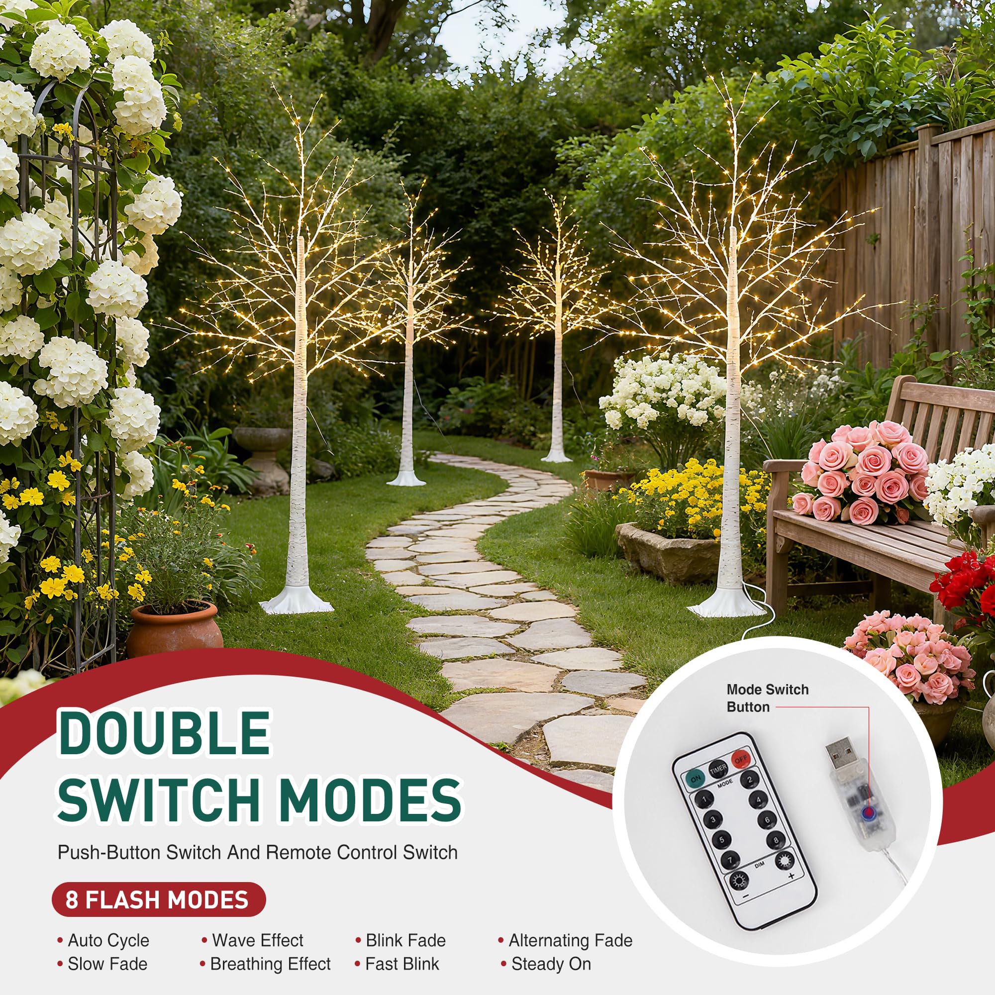 MICLIONLED Firefly Tree illuminated in a garden setting