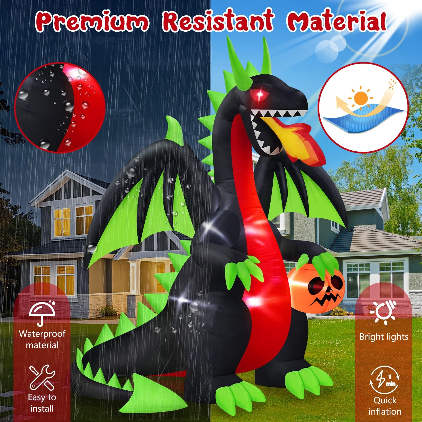 MICOCAH inflatable dragon in rainy weather