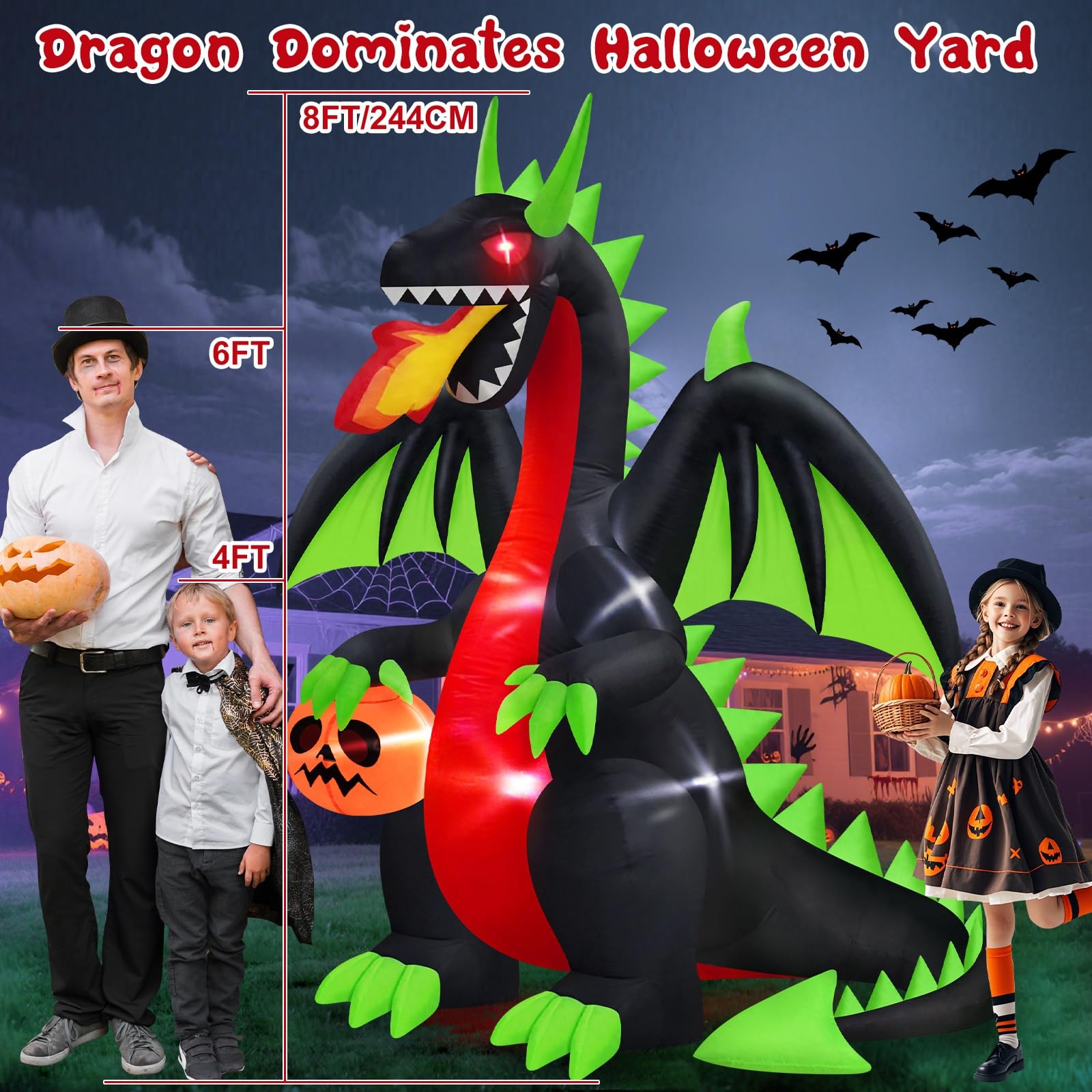 MICOCAH inflatable dragon setup in a garden