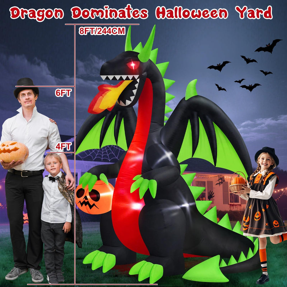 MICOCAH inflatable dragon setup in a garden