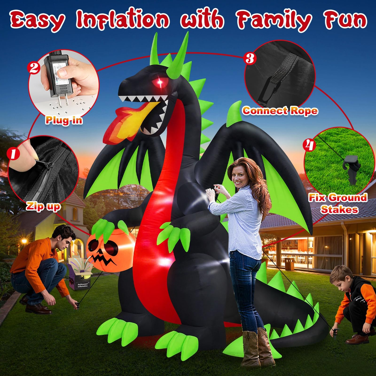 MICOCAH inflatable dragon showing flashing lights