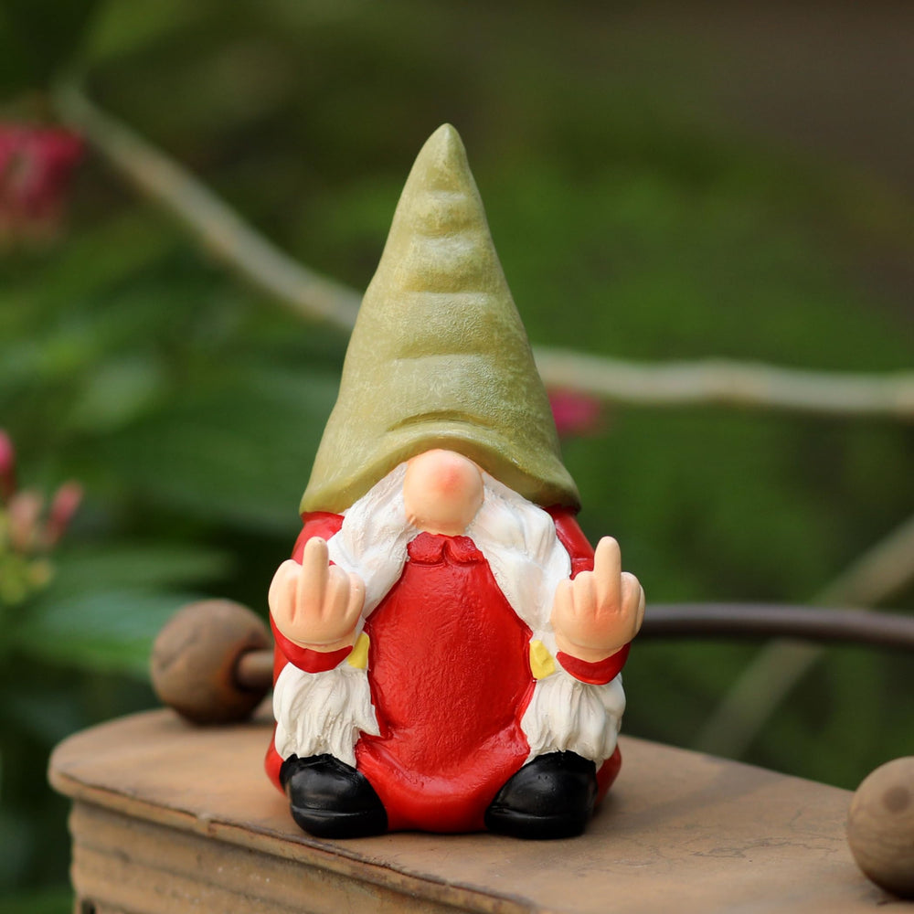 Middle Finger Female Gnome on a desk as a decoration