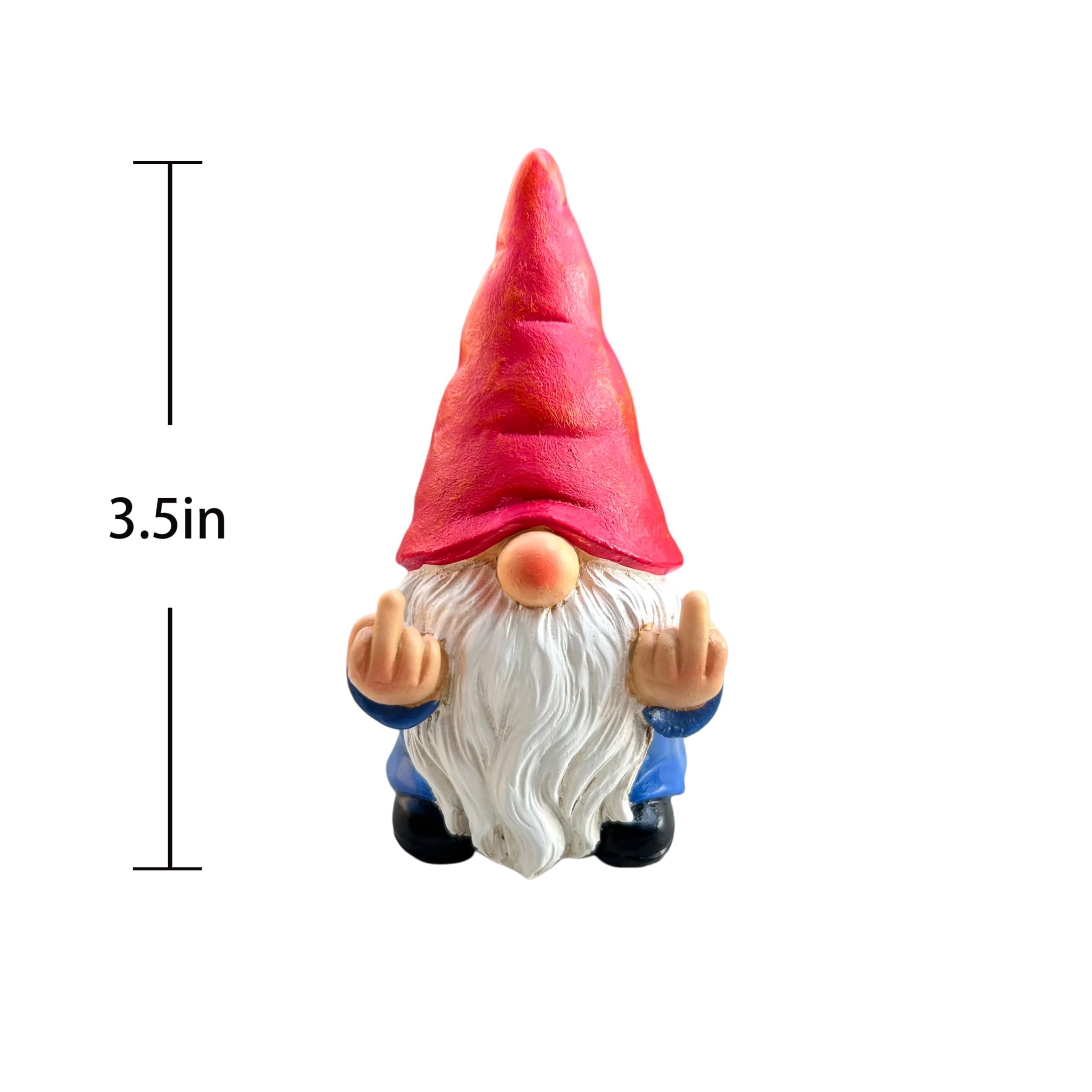 Middle Finger Gnome Mini 3.5in next to a coffee mug for size reference