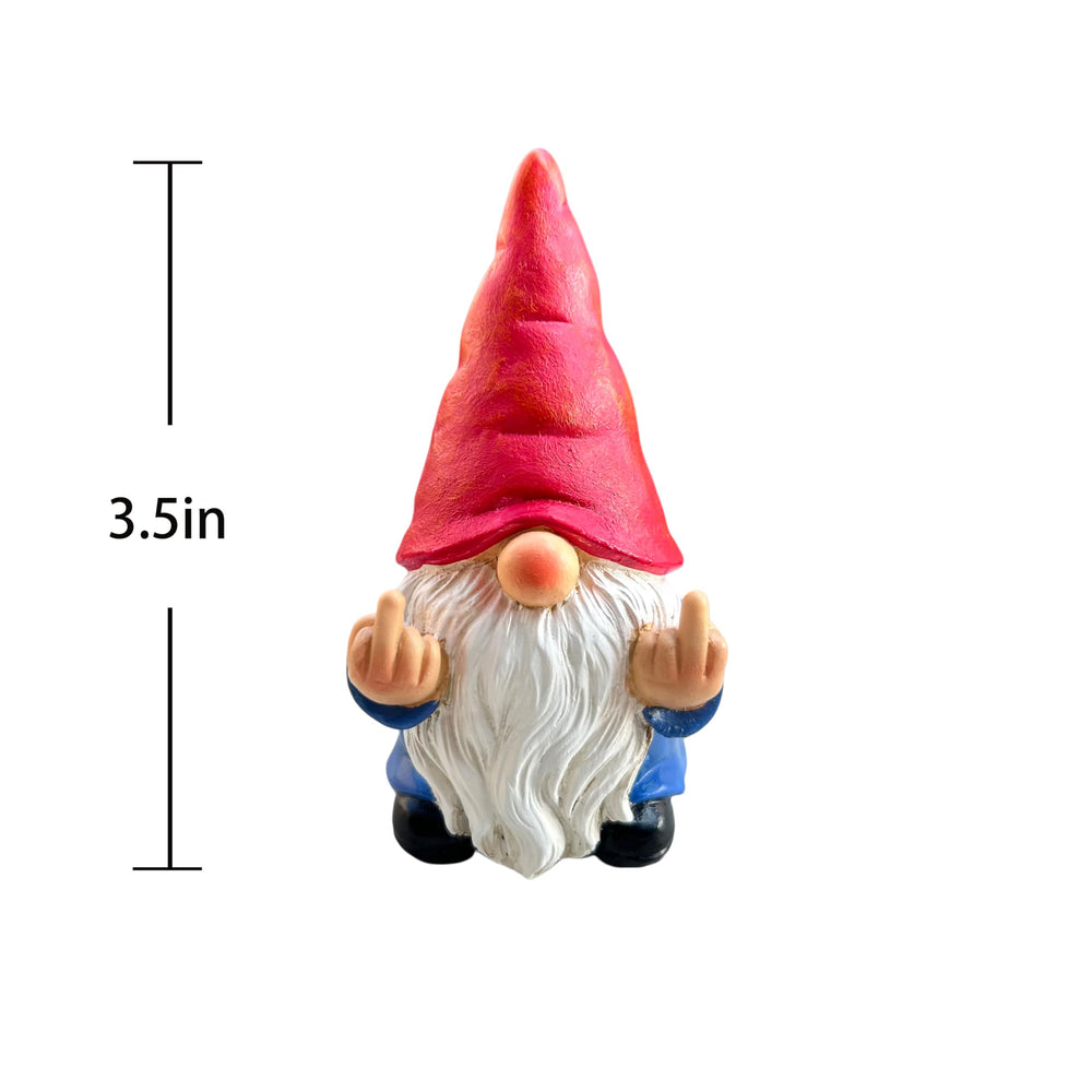 Middle Finger Gnome Mini 3.5in next to a coffee mug for size reference