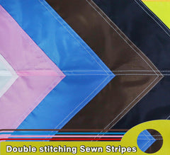 MIDLE New Progress Pride Flag close-up of sewn stripes