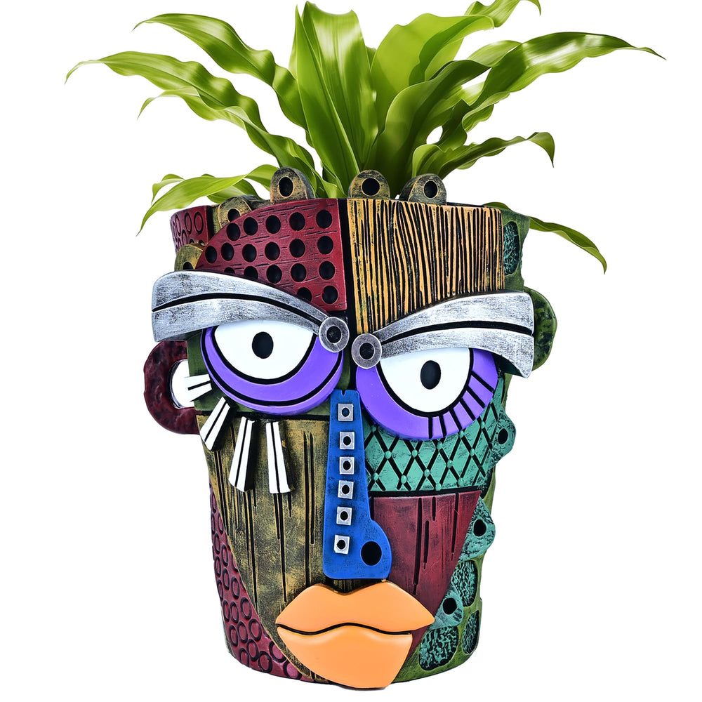 Midogaigai Abstract Face Planter Pot front view with vibrant colours