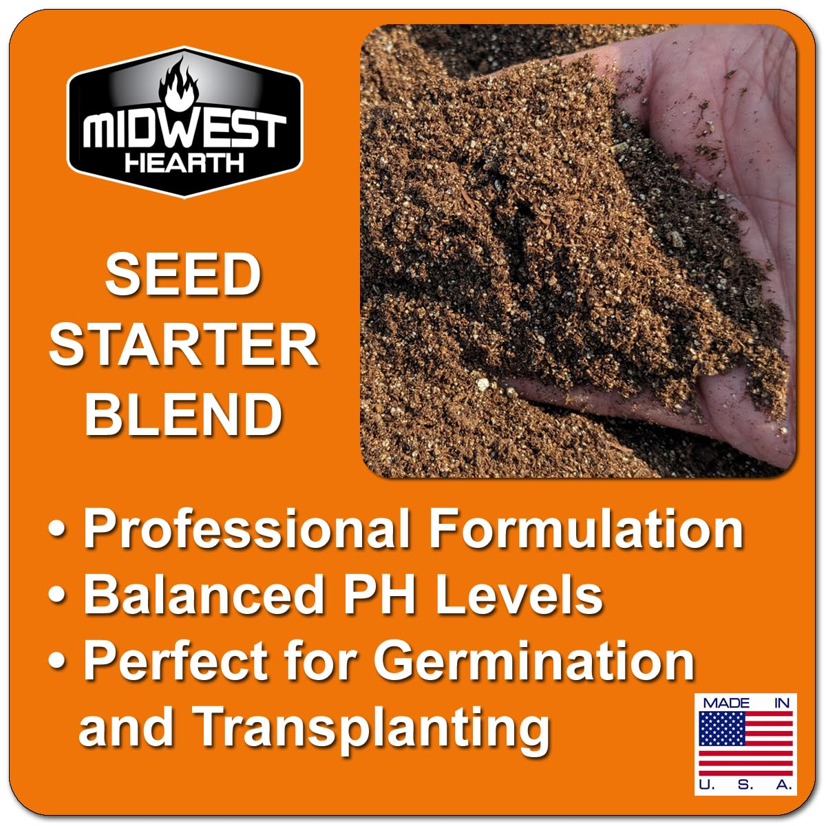 Midwest Hearth Seed Starter Soil Mix bag with soil texture