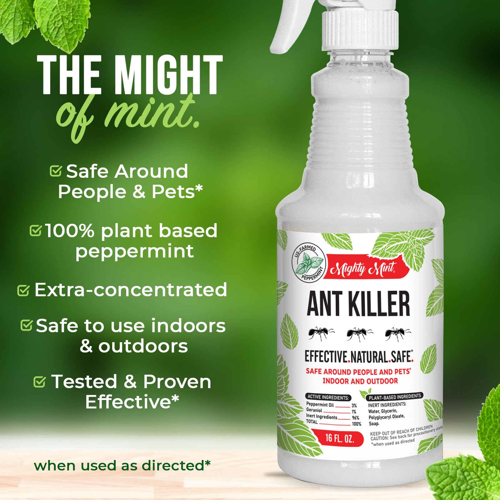 Mighty Mint Ant Killer Spray with measurement details