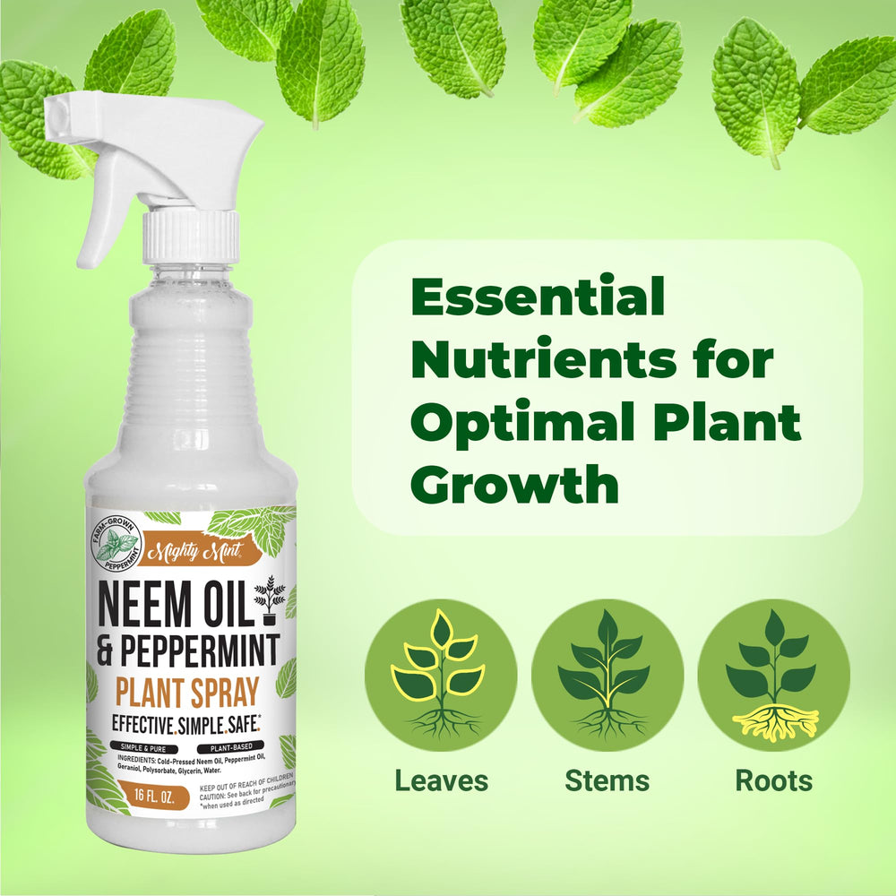 Mighty Mint Neem Oil & Peppermint Plant Nutrient Spray on indoor houseplants