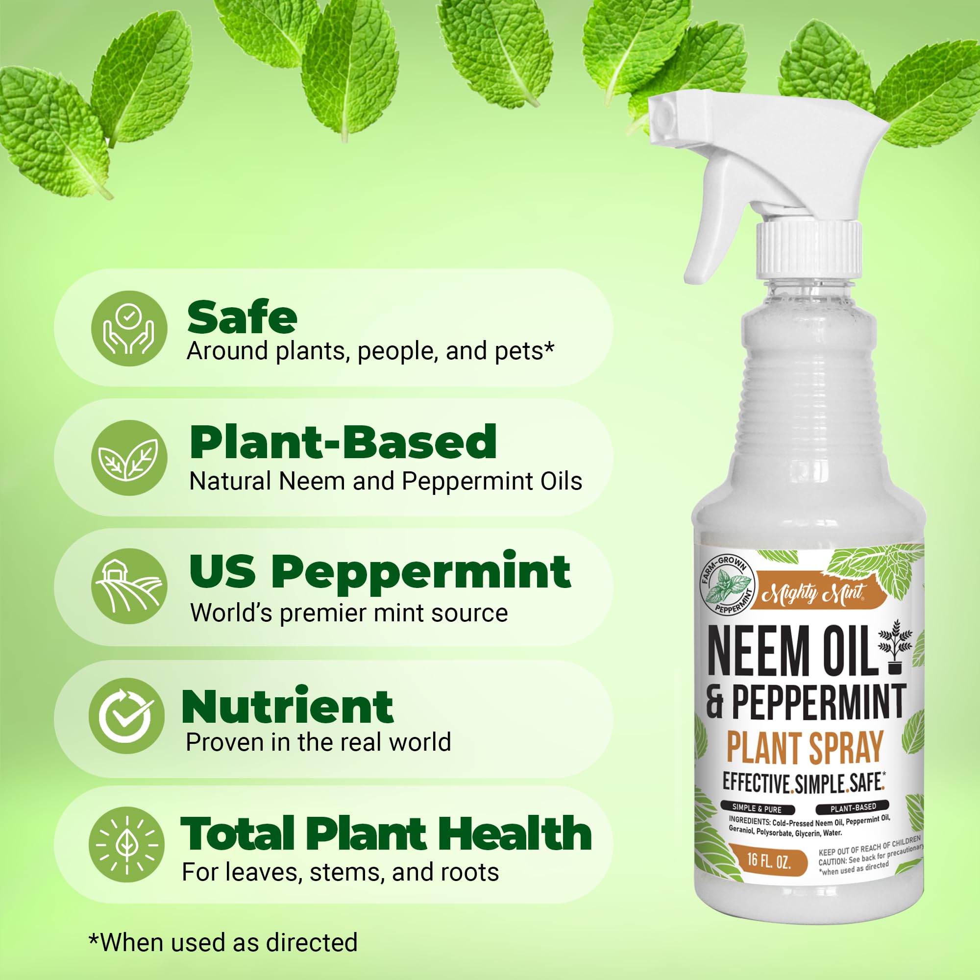 Mighty Mint Neem Oil & Peppermint Plant Nutrient Spray with spray nozzle