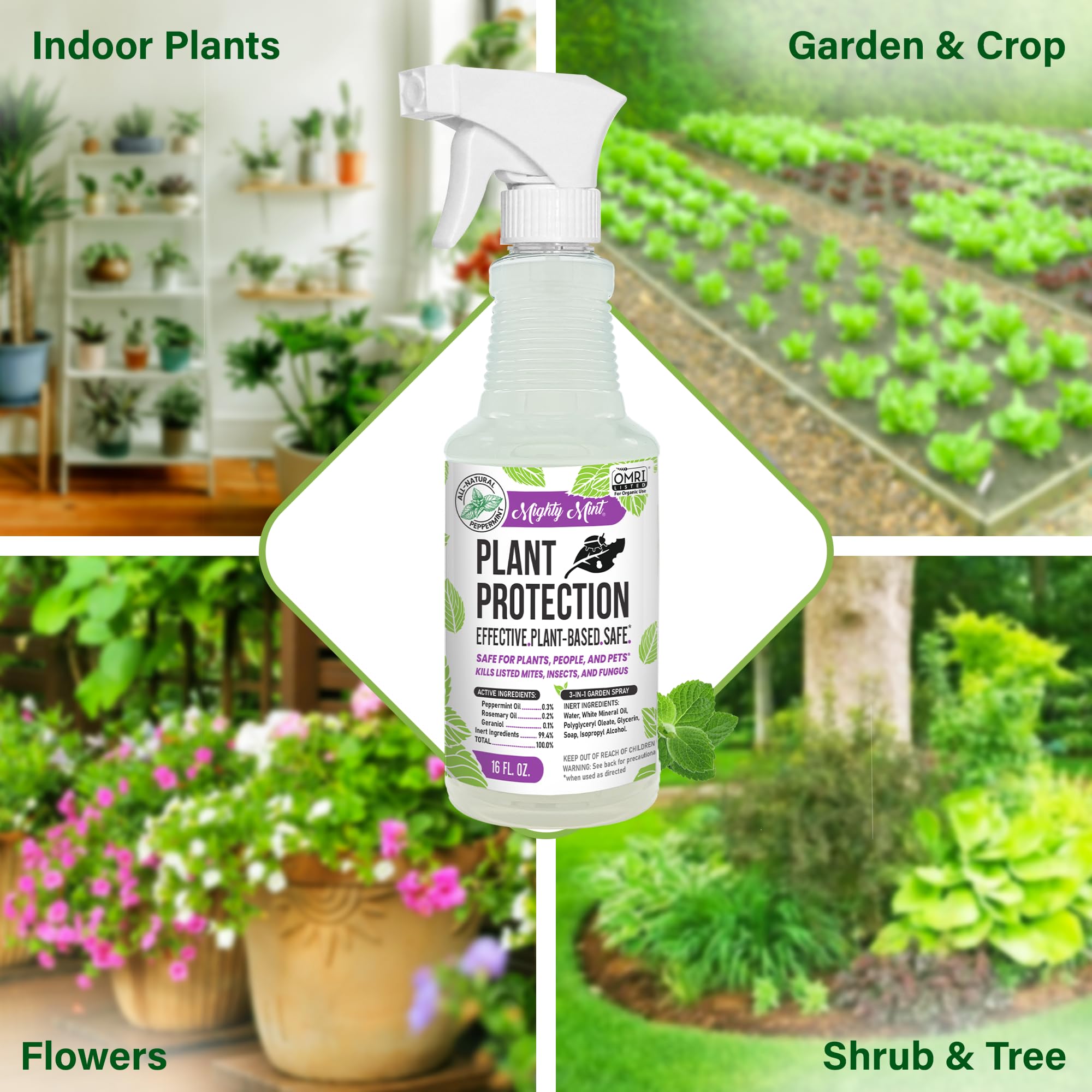 Mighty Mint Peppermint Oil Plant Protection Spray back label with ingredients
