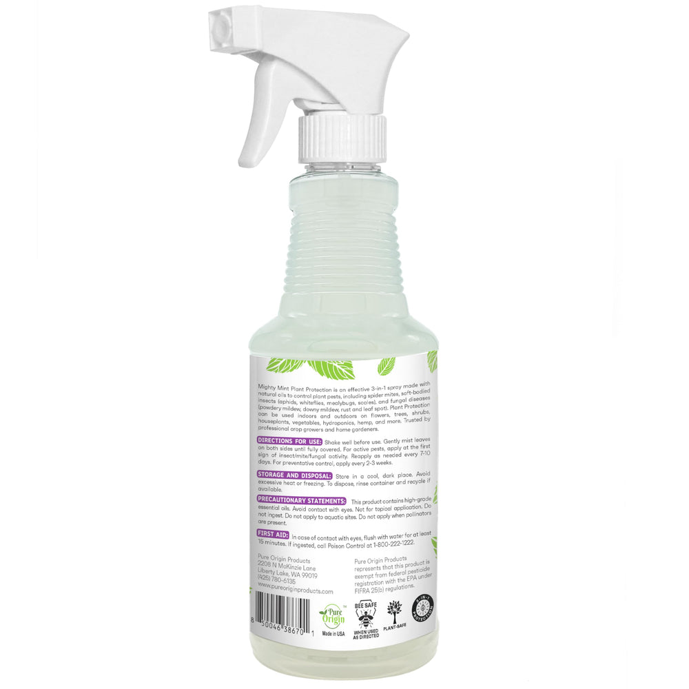 Mighty Mint Peppermint Oil Plant Protection Spray displayed outdoors in a garden
