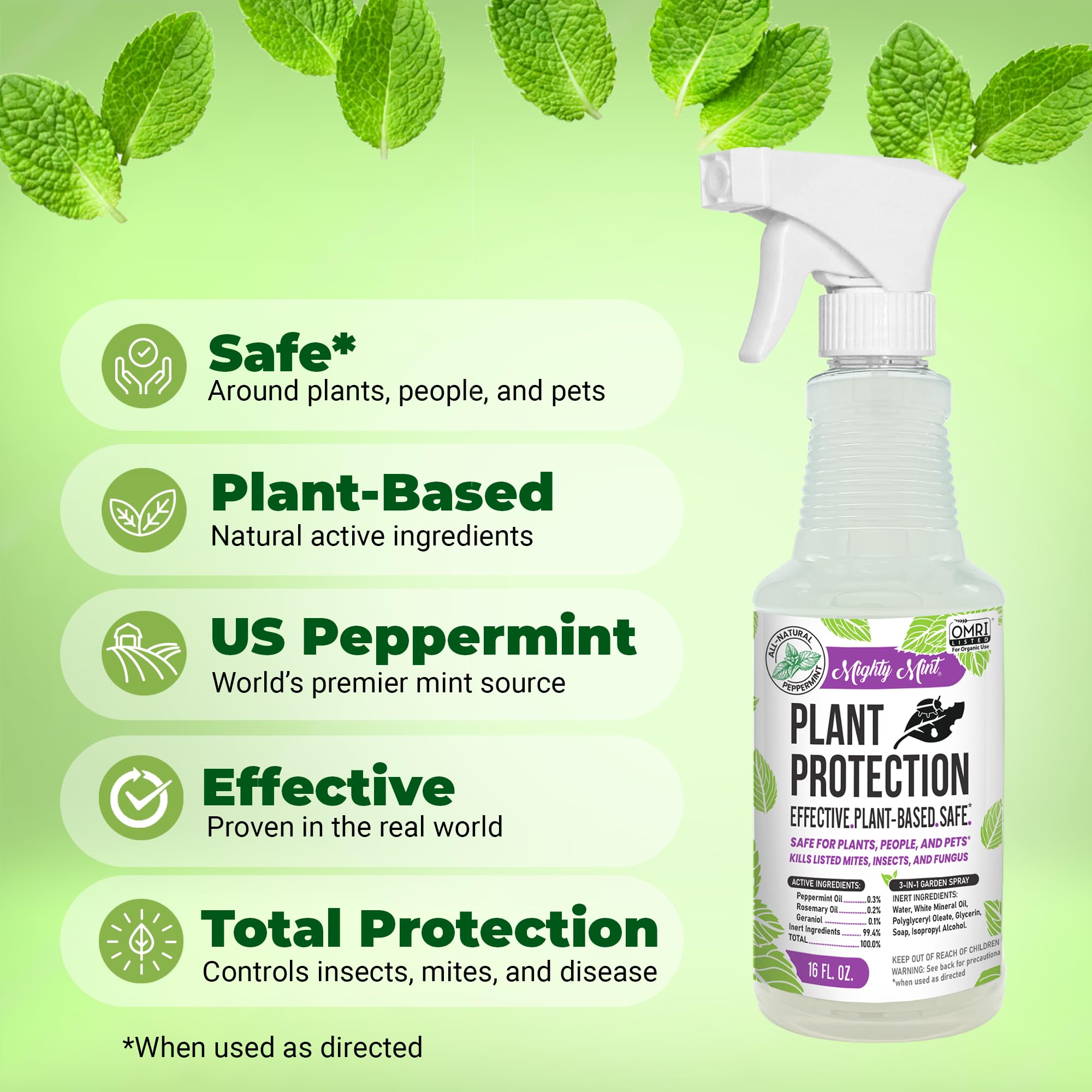 Mighty Mint Peppermint Oil Plant Protection Spray in use on a houseplant