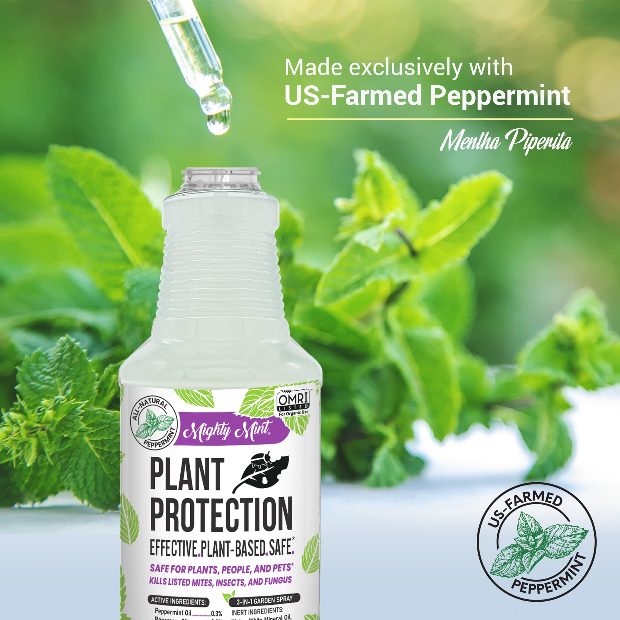 Mighty Mint Peppermint Oil Plant Protection Spray side view showing nozzle