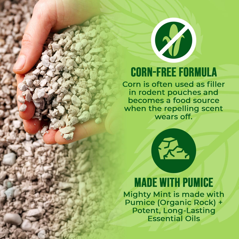 Mighty Mint Rodent Repellent Pouches showing natural ingredients