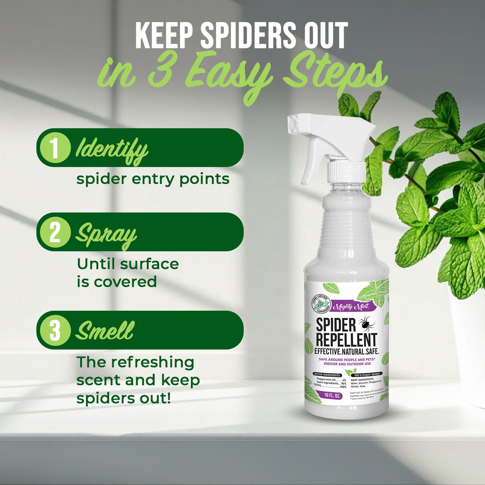 Mighty Mint Spider Repellent with natural ingredients