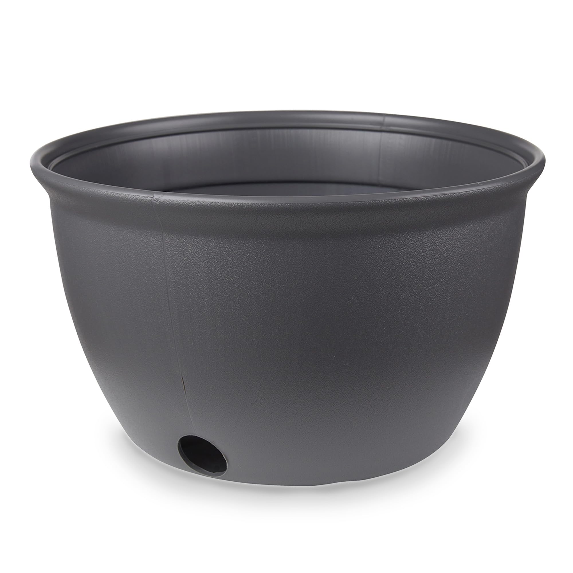 Mighty Tuff Decorative Garden Hose Storage Pot front view, charcoal gray