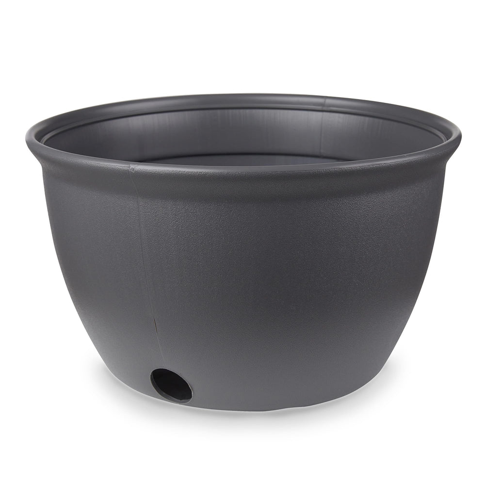Mighty Tuff Decorative Garden Hose Storage Pot front view, charcoal gray