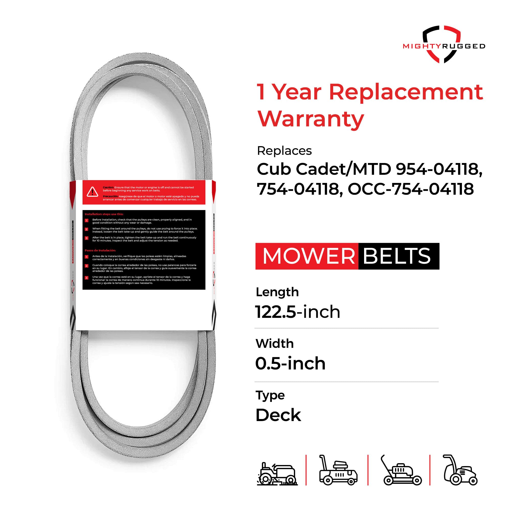 MightyRugged Deck Belt Replacement packaging side view