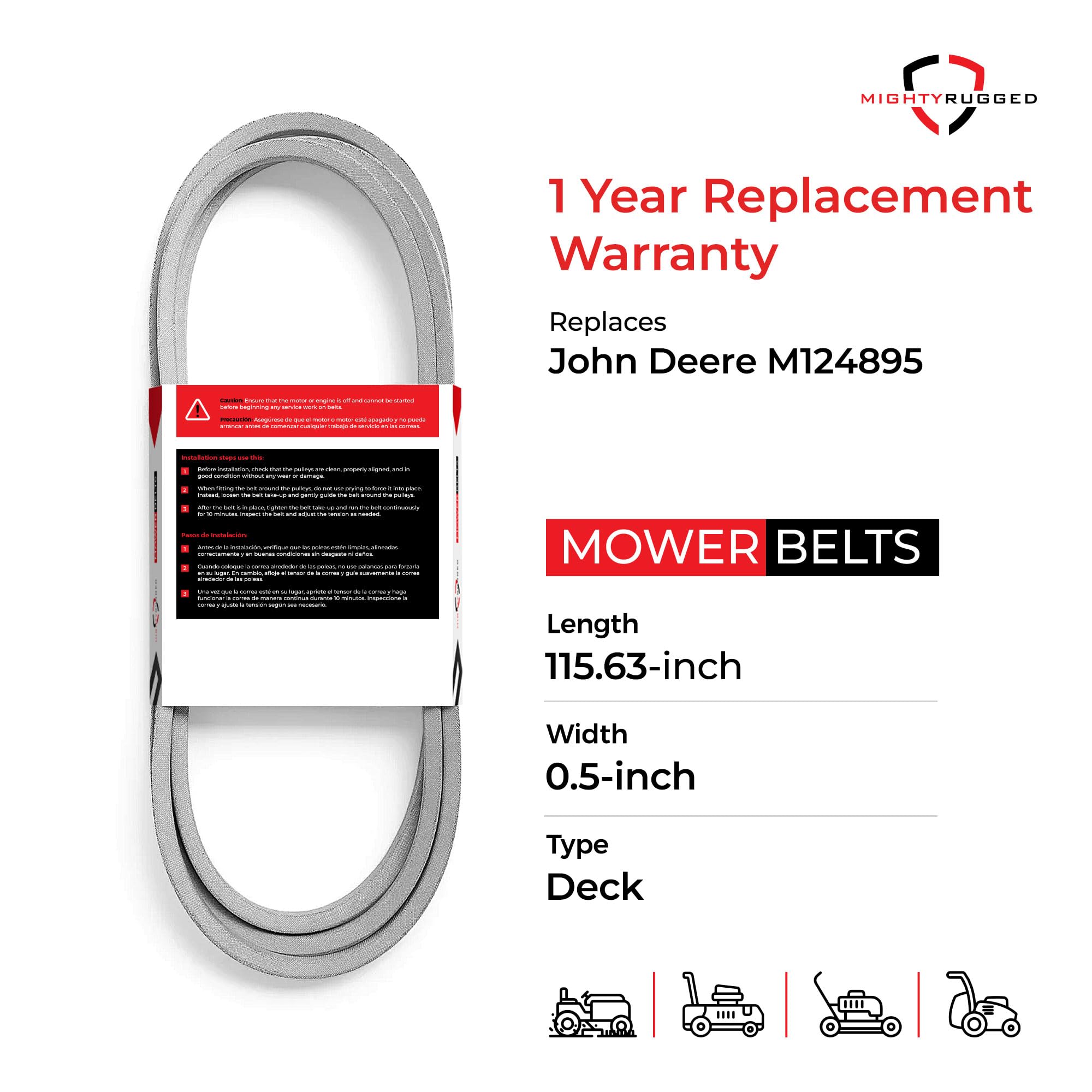 MightyRugged M124895 Replacement Belt side view showing length