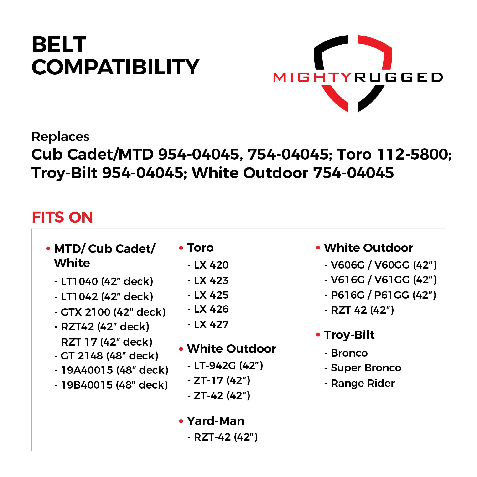 MightyRugged replacement belt 109" x 1/2" dimensions