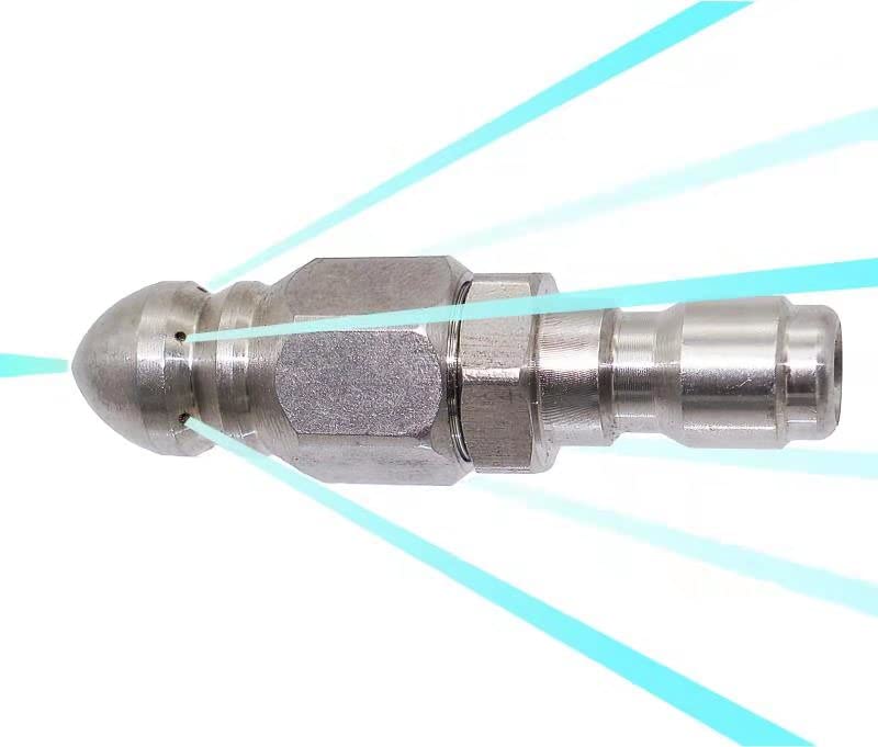 Millie Pressure Washer Sewer Jetter Nozzle front view with 1/4 inch connector