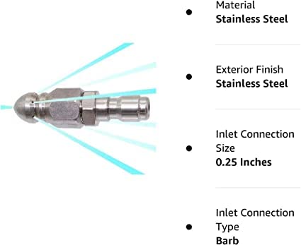 Millie Pressure Washer Sewer Jetter Nozzle installed for cleaning drainage pipes