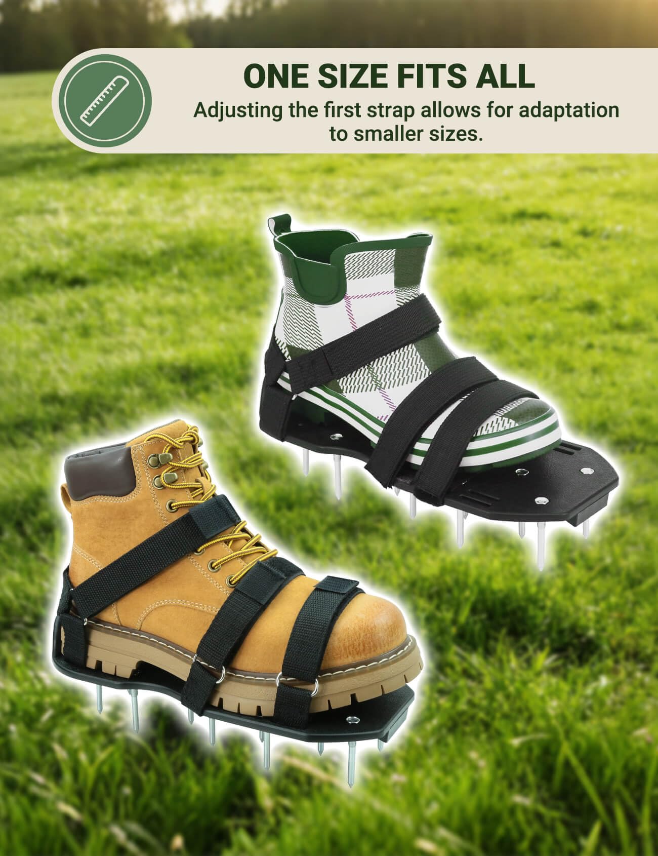 MILLUXXi Lawn Aerator Shoes close-up of metal spikes
