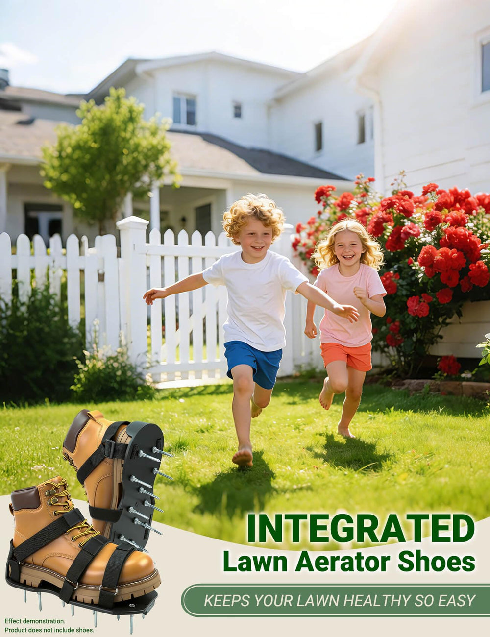 MILLUXXi Lawn Aerator Shoes resting on garden soil