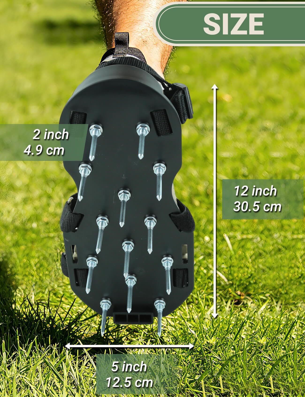 MILLUXXi Lawn Aerator Shoes showing adjustable straps