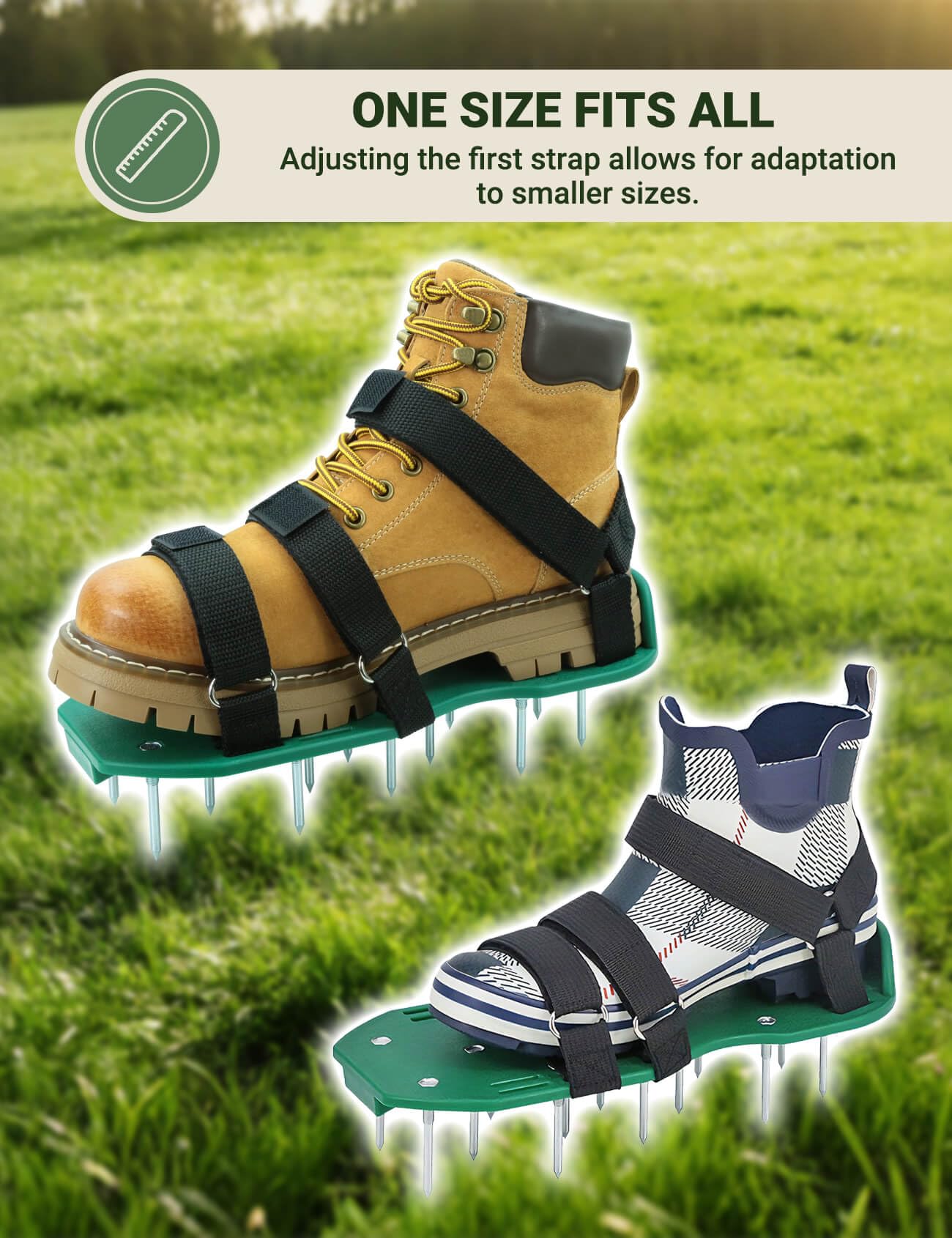 MILLUXXi Lawn Aerator Shoes side view showing metal spikes