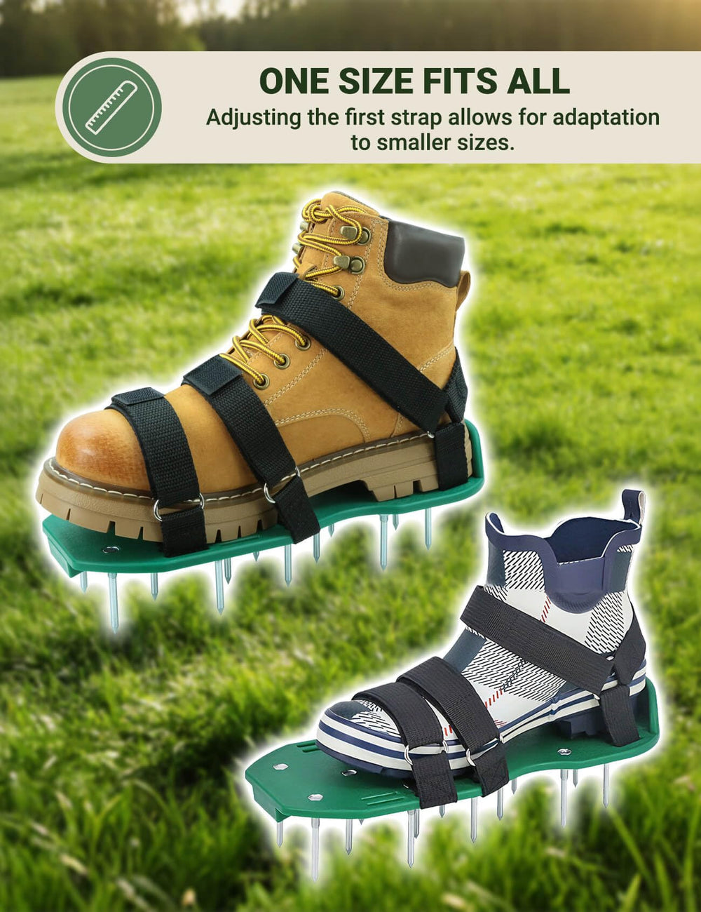 MILLUXXi Lawn Aerator Shoes side view showing metal spikes