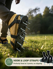 MILLUXXi Lawn Aerator Shoes worn while aerating grass