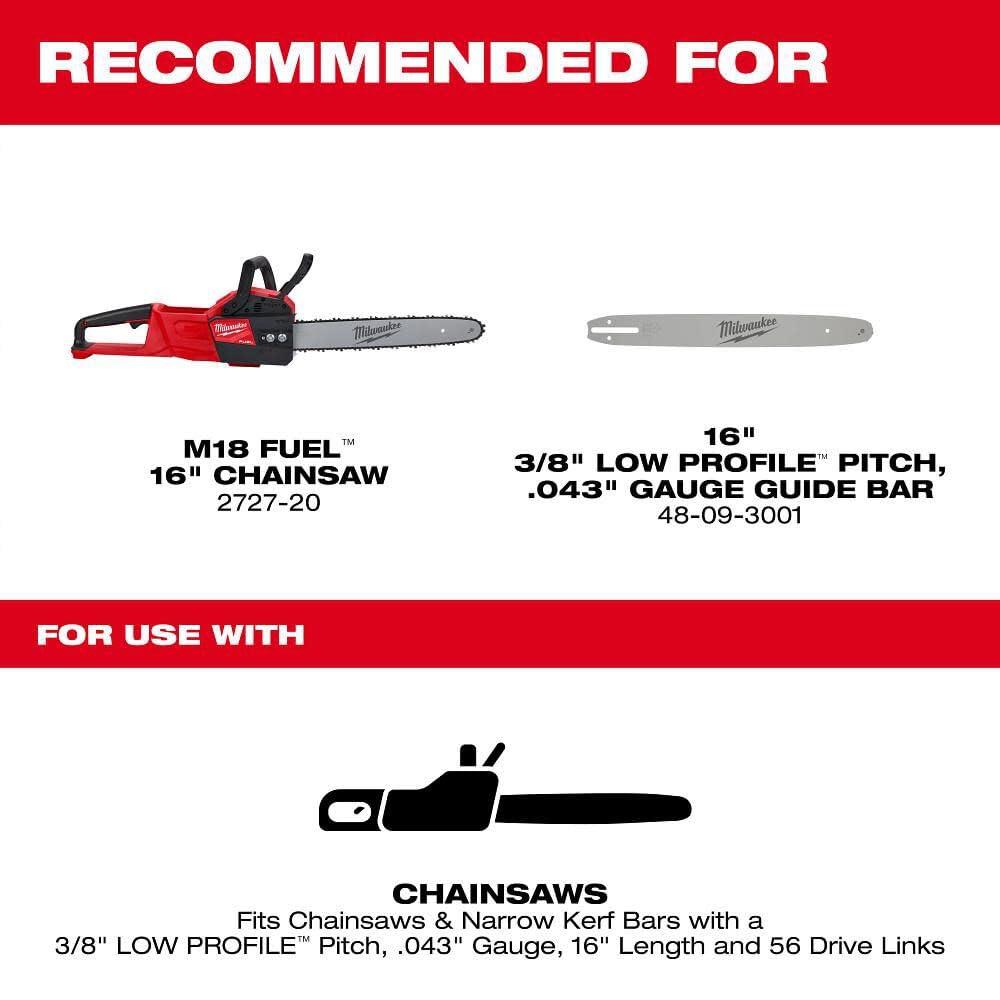 Milwaukee 16-inch replacement saw chain side view
