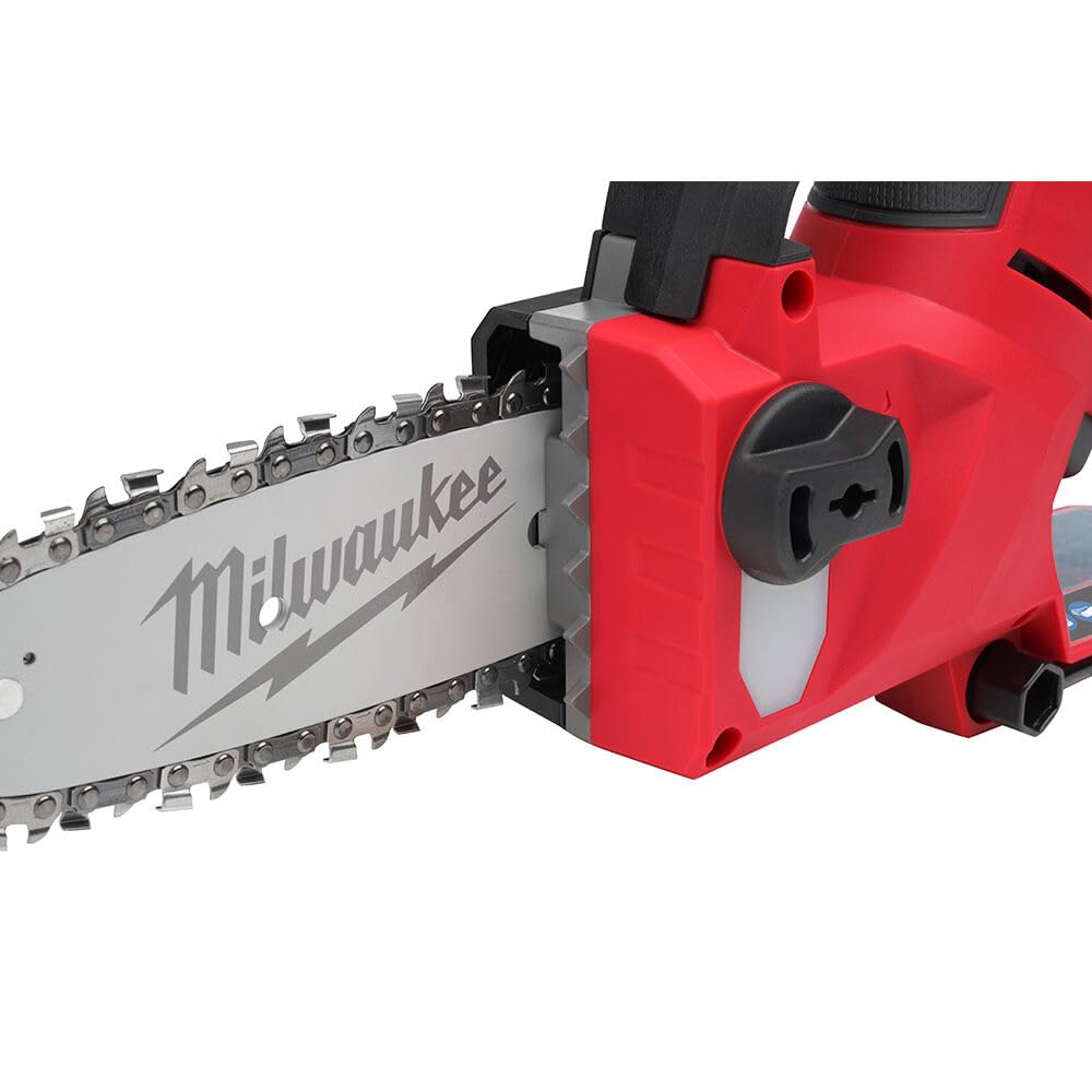 Milwaukee M12 Fuel Hatchet 6" Pruning Saw on a garden table
