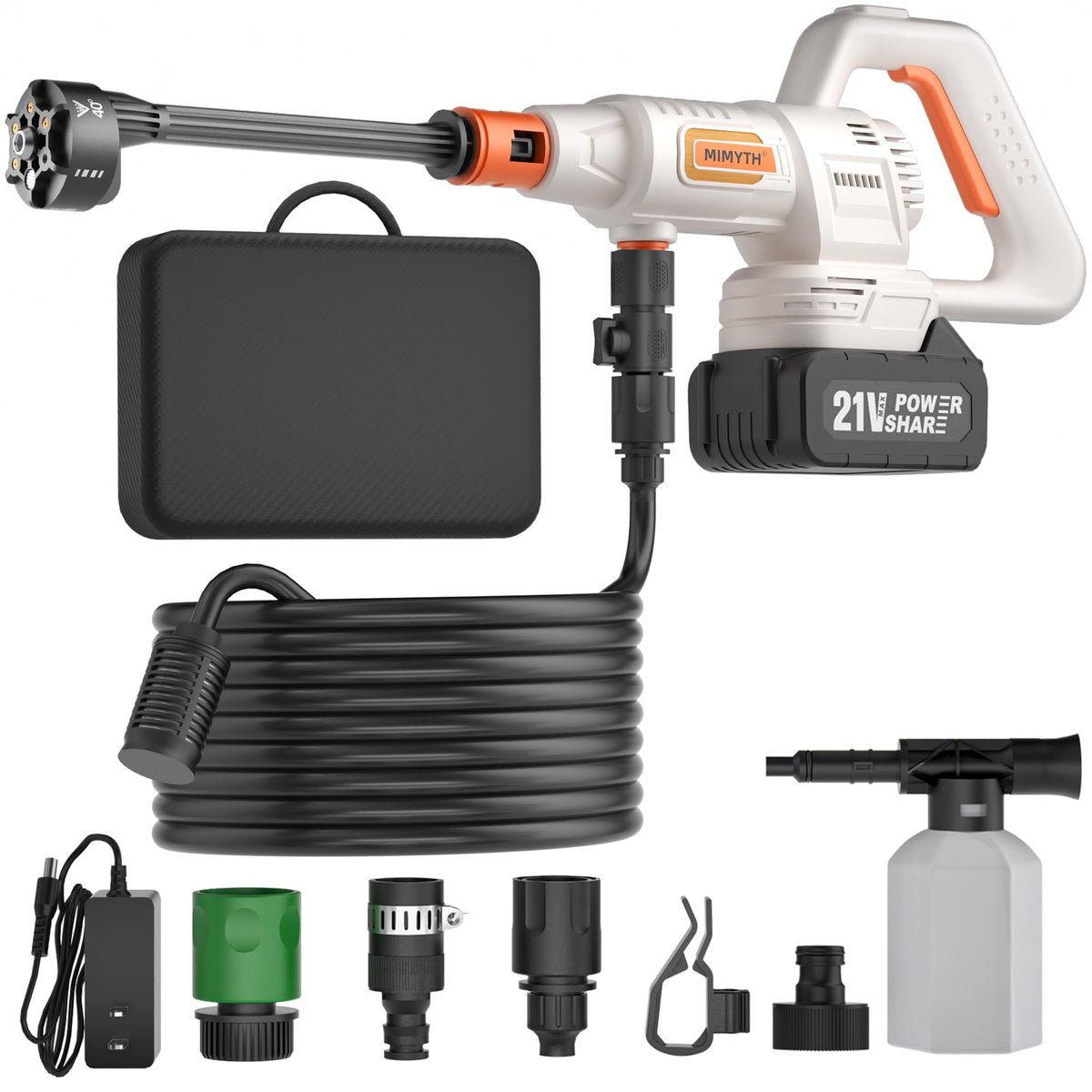MIMYTH cordless pressure washer front view in Polar White