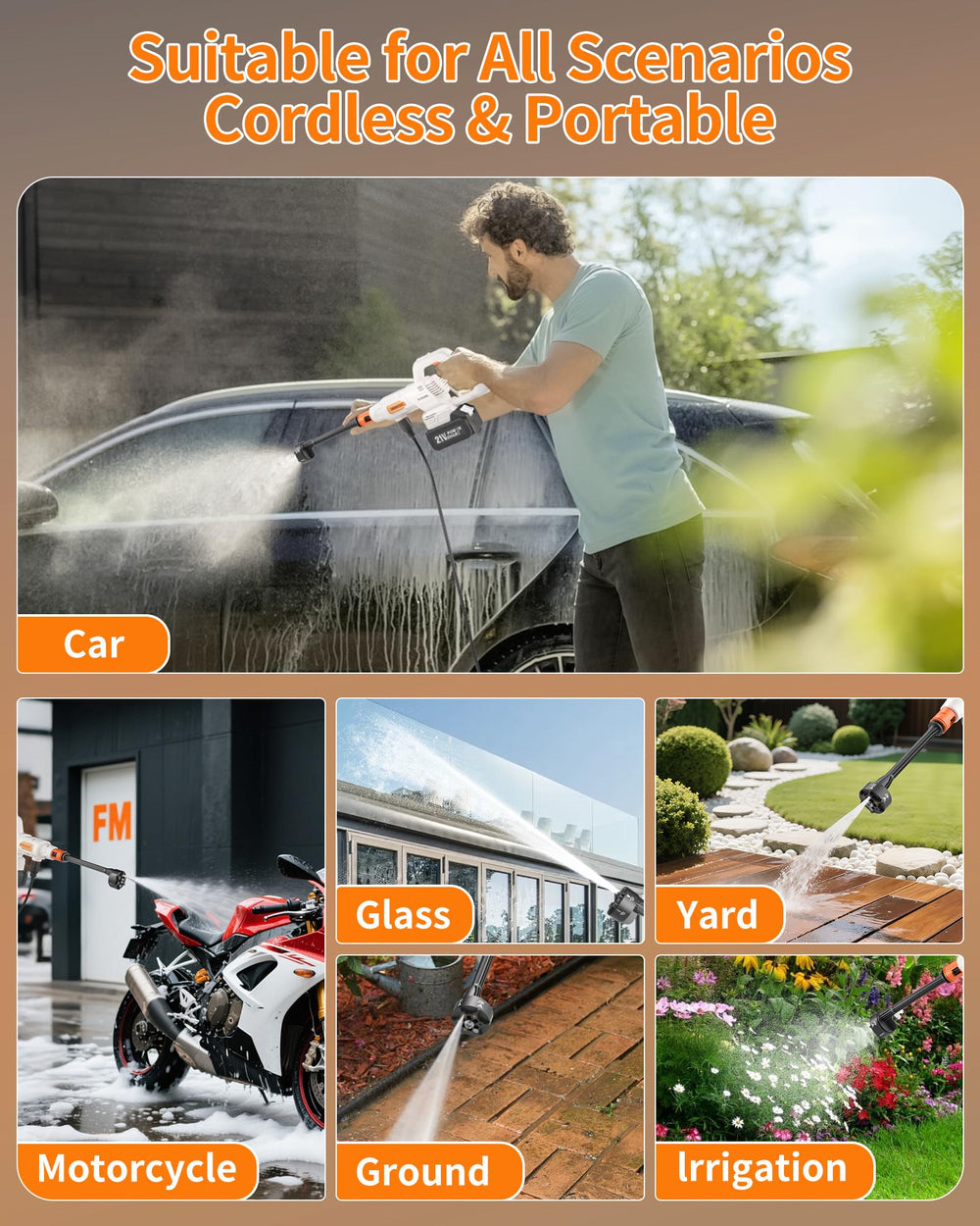 MIMYTH cordless pressure washer in use on a patio