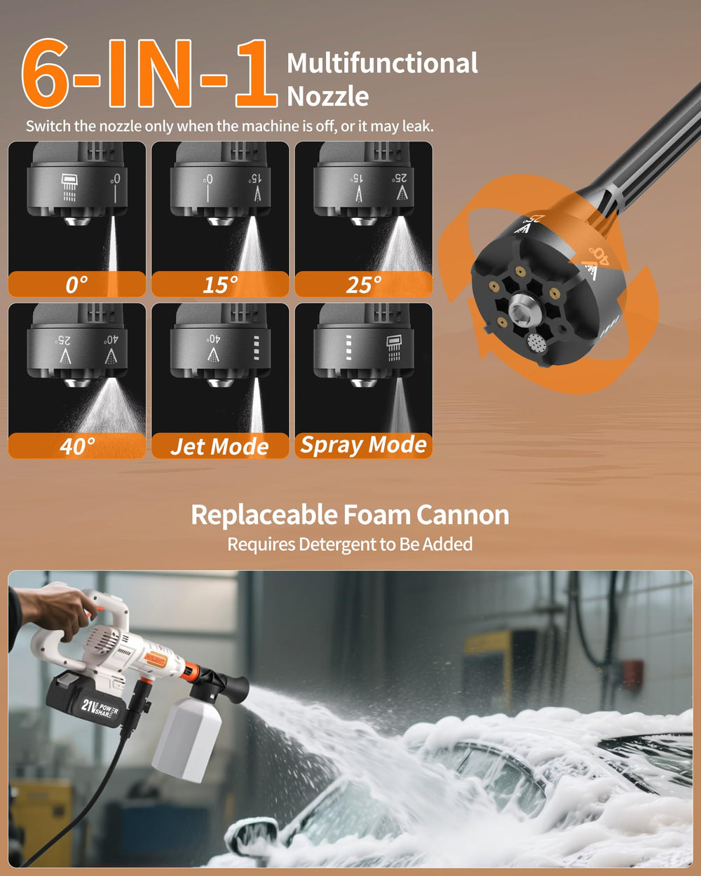 MIMYTH cordless pressure washer showing 23-ft heavy-duty hose